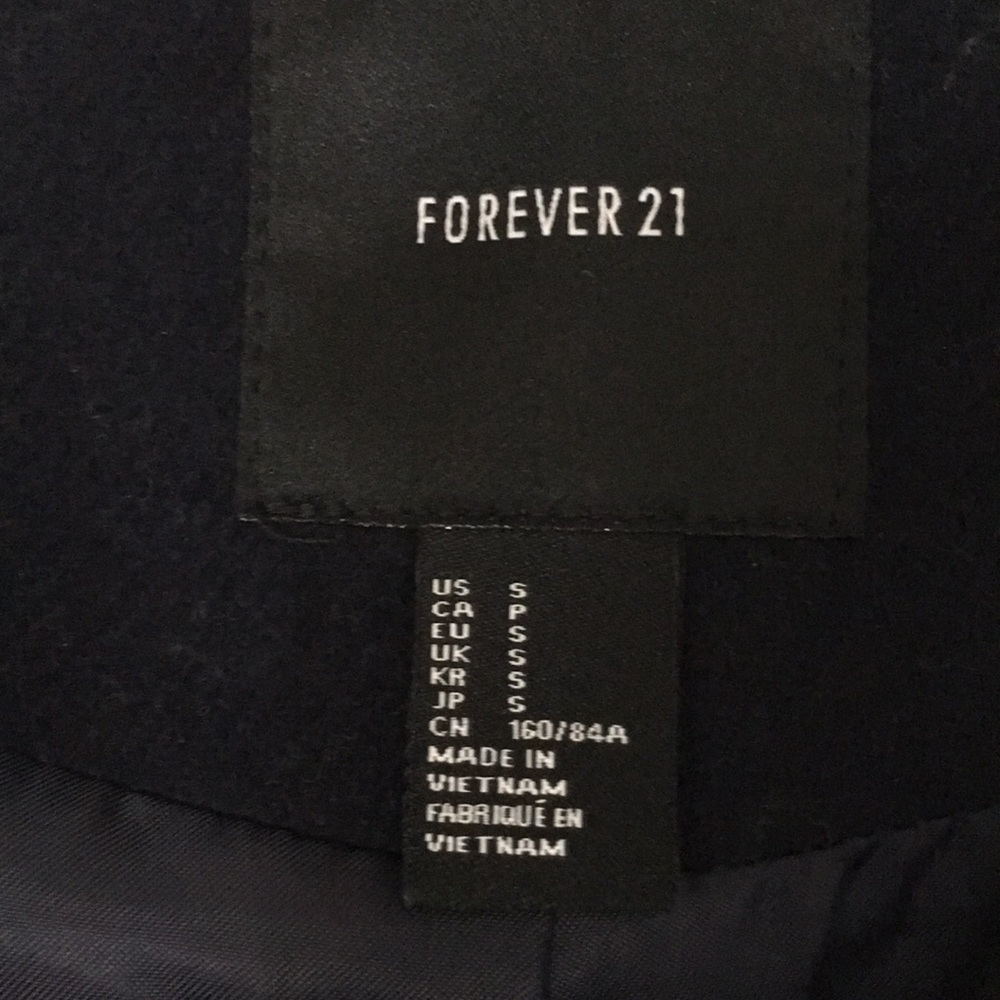 *NEW* “Forever 21,” navy blue coat with gold buttons; size small - Picture 7 of 9